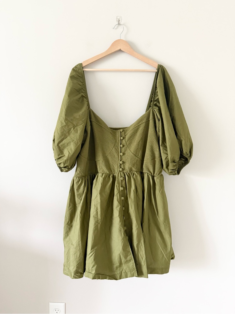 Maeve Anthropologie Olive Green Puff-Sleeve Button Mini Dress Size 3X - Picture 2 of 8